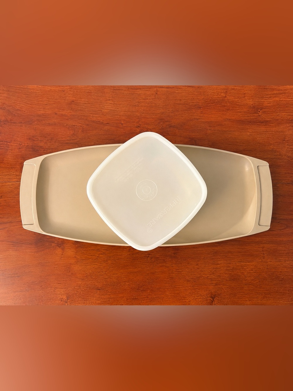 Vintage Tupperware Serving Tray & Snack Container Set Almond Beige